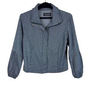 Live A Little Blue White Pinstriped Full Zip Collared Jacket Pockets Size S